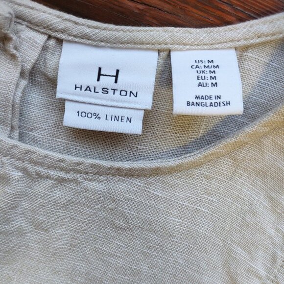H by Halston 100% Linen Top 'Flower Button Back' Tan Sleeveless Size Medium - Picture 7 of 7